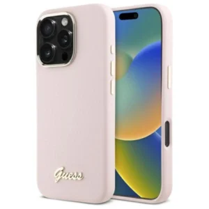 Guess Silicone Script Metal Logo & Frame iPhone 16 Pro Max Case - Pinkeng