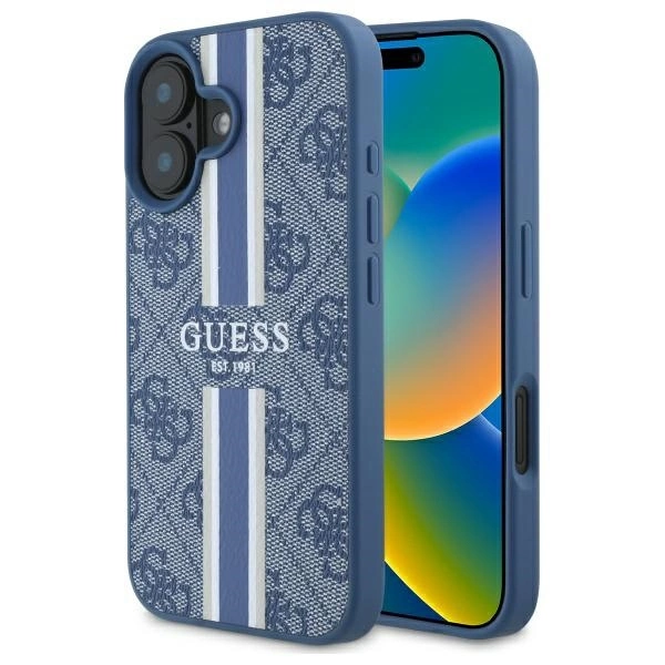 Guess 4G Printed Stripes MagSafe case for iPhone 16 - blueeng
