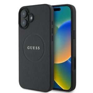 Guess Grained Gold Ring MagSafe case for iPhone 16 - blackeng