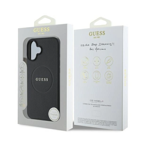 Guess Grained Gold Ring MagSafe case for iPhone 16 - blackeng