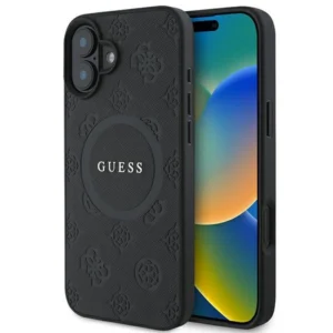 Guess Saffiano Peony Classic Logo MagSafe case for iPhone 16 - blackeng