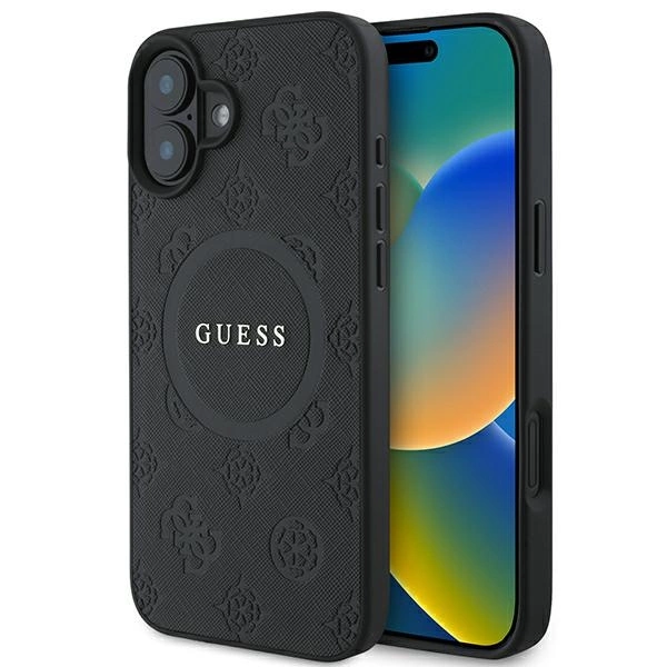 Guess Saffiano Peony Classic Logo MagSafe case for iPhone 16 - blackeng