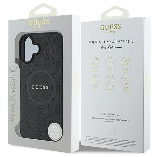 Guess Saffiano Peony Classic Logo MagSafe case for iPhone 16 - blackeng