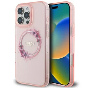 Guess IML Flowers Wreath MagSafe iPhone 16 Pro Max Case - Pinkeng