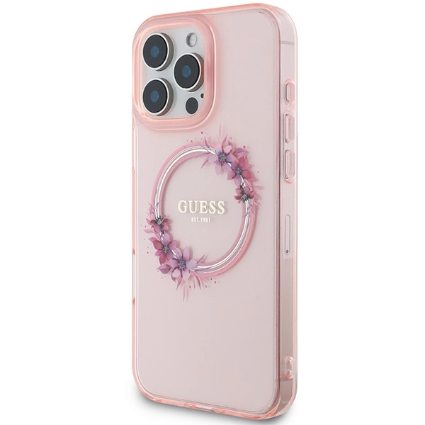 Guess IML Flowers Wreath MagSafe iPhone 16 Pro Max Case - Pinkeng
