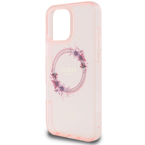Guess IML Flowers Wreath MagSafe iPhone 16 Pro Max Case - Pinkeng