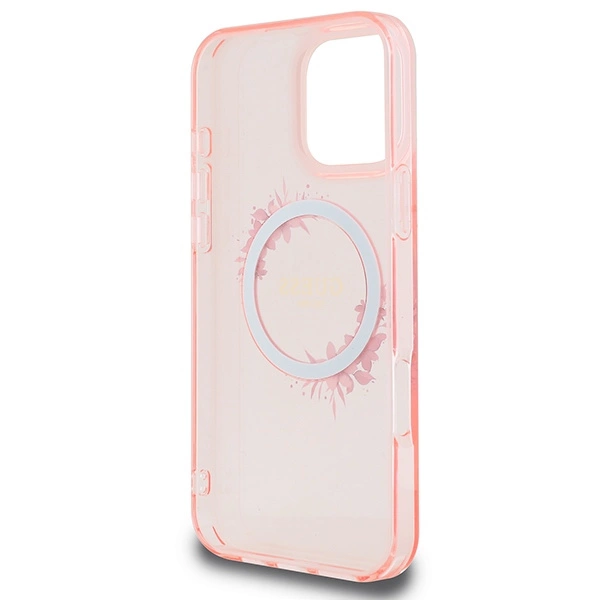 Guess IML Flowers Wreath MagSafe iPhone 16 Pro Max Case - Pinkeng