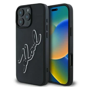 Karl Lagerfeld 3D Rubber Bicolor Signature Case for iPhone 16 Pro Max - Blackeng