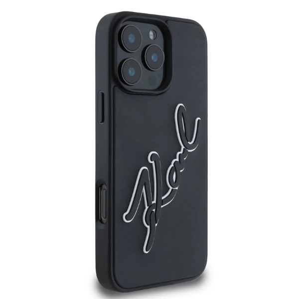 Karl Lagerfeld 3D Rubber Bicolor Signature Case for iPhone 16 Pro Max - Blackeng