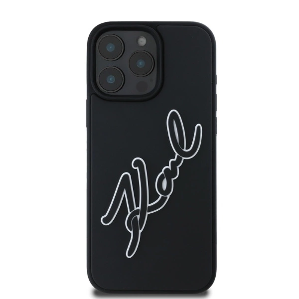 Karl Lagerfeld 3D Rubber Bicolor Signature Case for iPhone 16 Pro Max - Blackeng