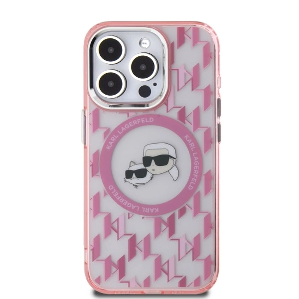 Karl Lagerfeld IML Monogram Karl & Choupette Head MagSafe iPhone 15 Pro Case - Pinkeng