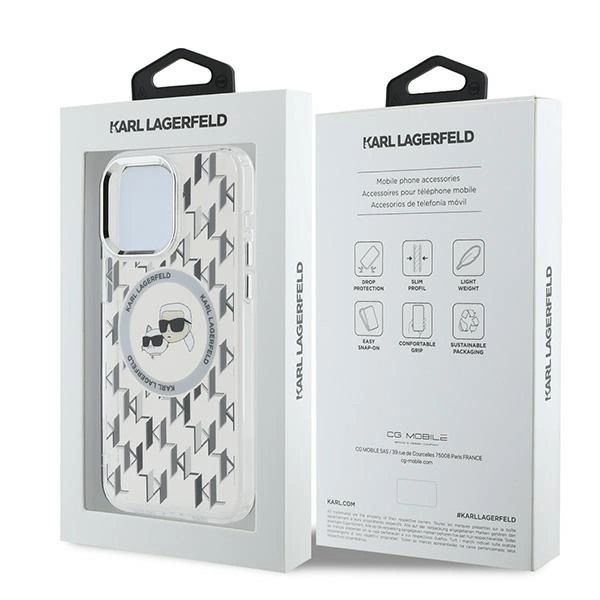 Karl Lagerfeld IML Monogram Karl & Choupette Head MagSafe iPhone 15 Pro Case - Cleareng