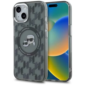 Karl Lagerfeld IML Monogram Karl & Choupette Head MagSafe iPhone 15 Plus Case - Blackeng