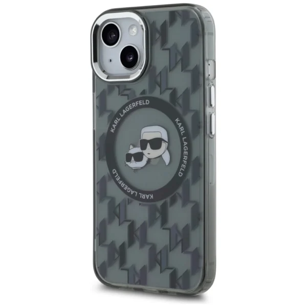 Karl Lagerfeld IML Monogram Karl & Choupette Head MagSafe iPhone 15 Plus Case - Blackeng