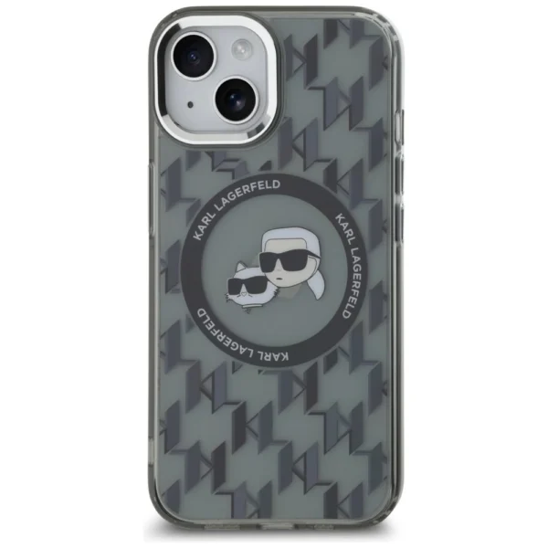 Karl Lagerfeld IML Monogram Karl & Choupette Head MagSafe iPhone 15 Plus Case - Blackeng