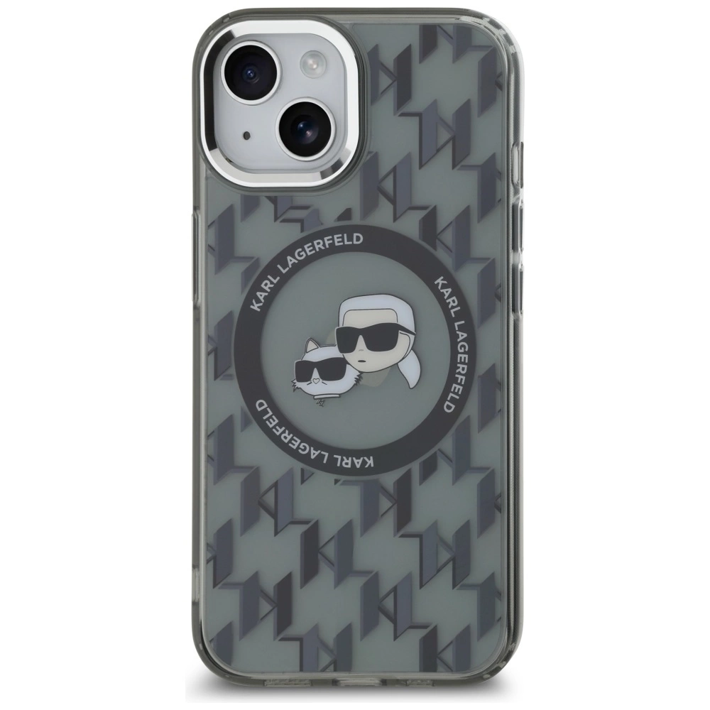 Karl Lagerfeld IML Monogram Karl & Choupette Head MagSafe iPhone 15 Plus Case - Blackeng