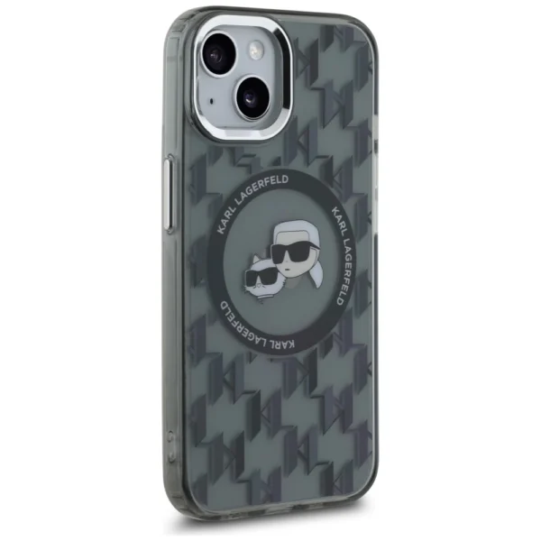 Karl Lagerfeld IML Monogram Karl & Choupette Head MagSafe iPhone 15 Plus Case - Blackeng