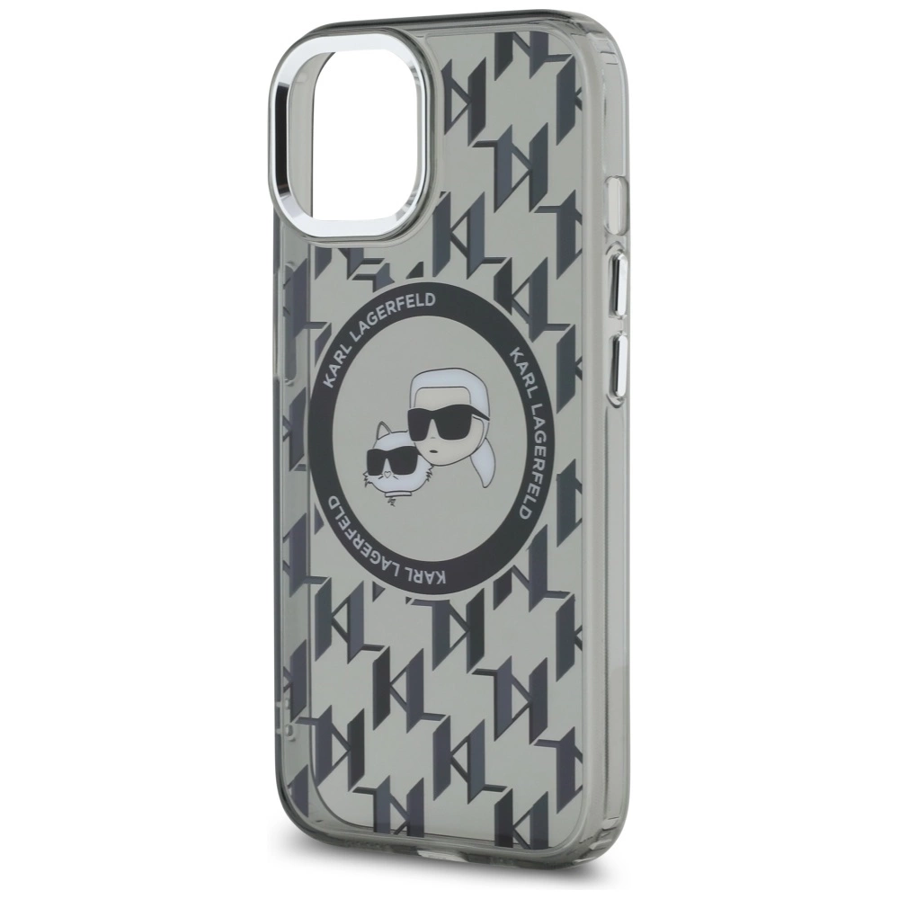 Karl Lagerfeld IML Monogram Karl & Choupette Head MagSafe iPhone 15 Plus Case - Blackeng