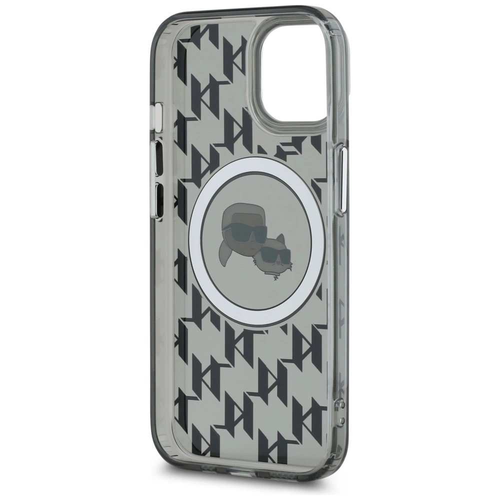 Karl Lagerfeld IML Monogram Karl & Choupette Head MagSafe iPhone 15 Plus Case - Blackeng