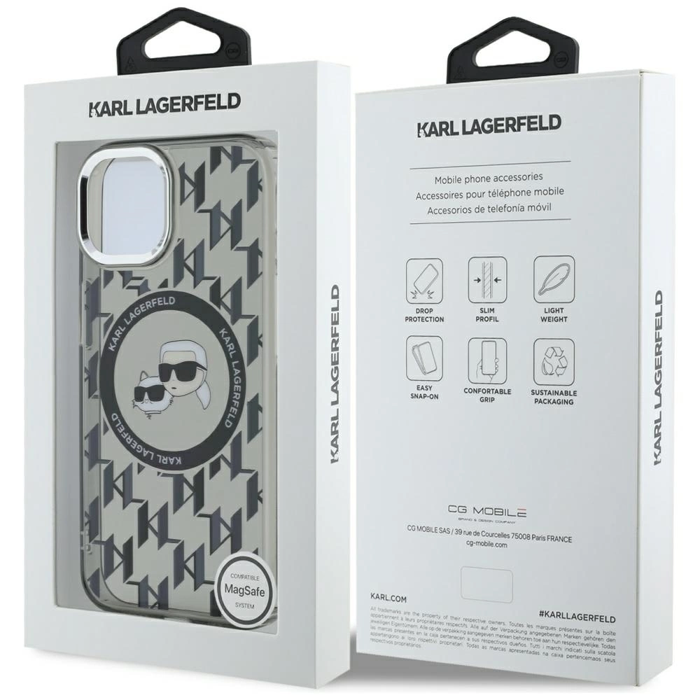 Karl Lagerfeld IML Monogram Karl & Choupette Head MagSafe iPhone 15 Plus Case - Blackeng