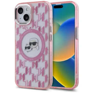 Karl Lagerfeld IML Monogram Karl & Choupette Head MagSafe iPhone 15 Plus Case - Pinkeng
