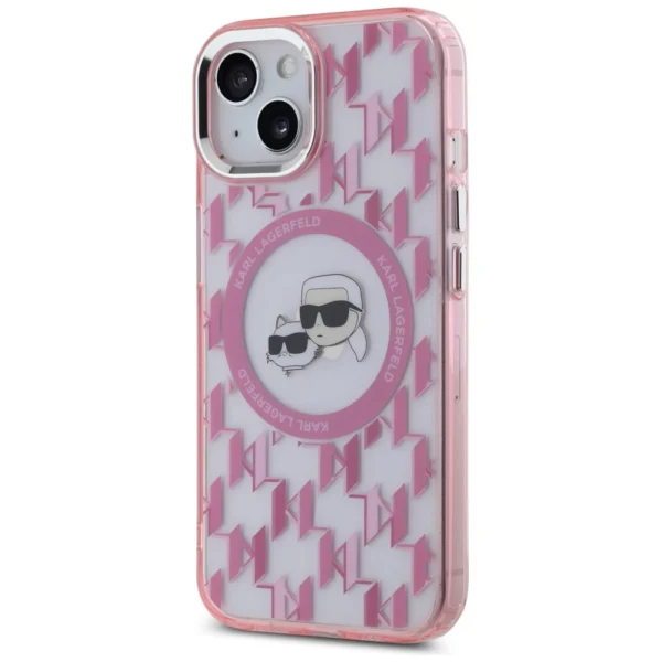 Karl Lagerfeld IML Monogram Karl & Choupette Head MagSafe iPhone 15 Plus Case - Pinkeng