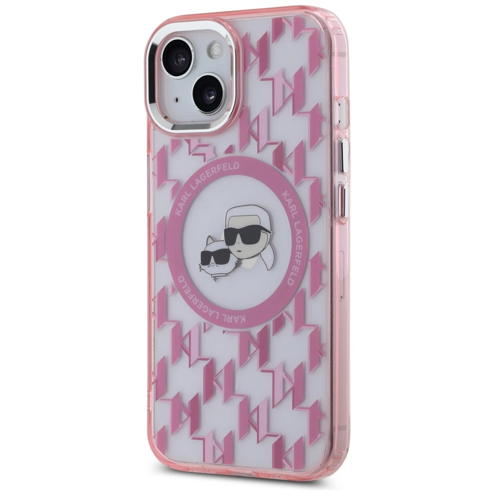 Karl Lagerfeld IML Monogram Karl & Choupette Head MagSafe iPhone 15 Plus Case - Pinkeng