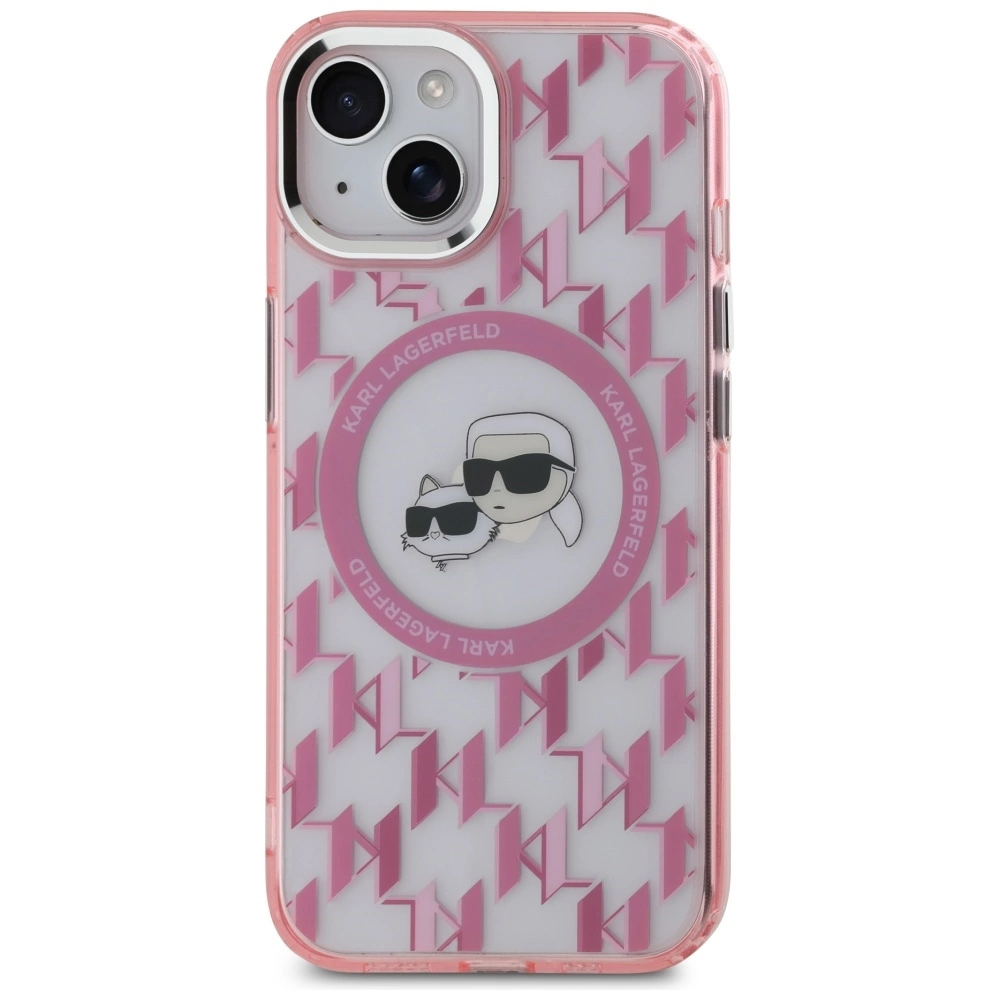 Karl Lagerfeld IML Monogram Karl & Choupette Head MagSafe iPhone 15 Plus Case - Pinkeng