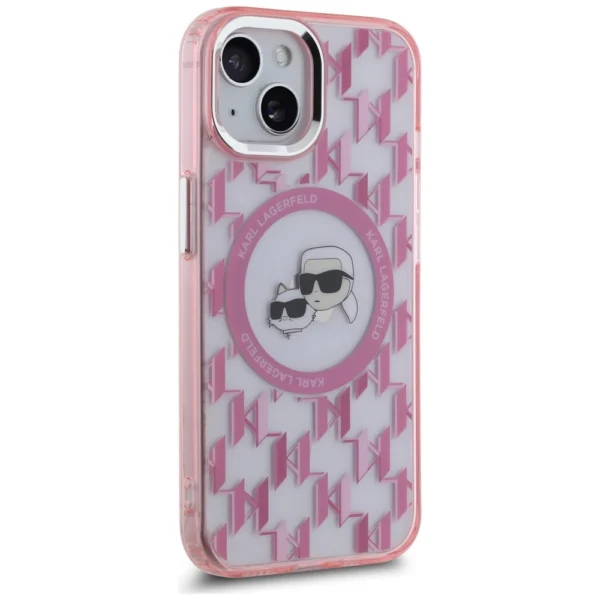 Karl Lagerfeld IML Monogram Karl & Choupette Head MagSafe iPhone 15 Plus Case - Pinkeng
