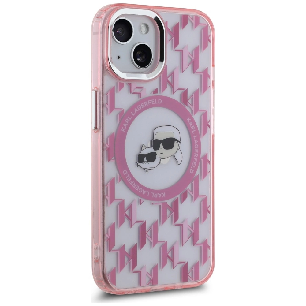 Karl Lagerfeld IML Monogram Karl & Choupette Head MagSafe iPhone 15 Plus Case - Pinkeng