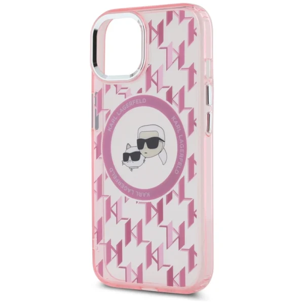 Karl Lagerfeld IML Monogram Karl & Choupette Head MagSafe iPhone 15 Plus Case - Pinkeng