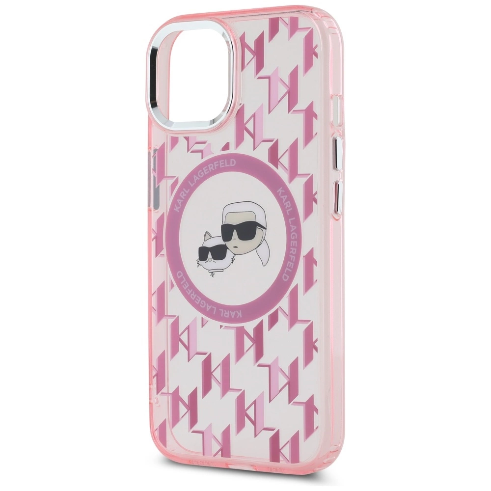 Karl Lagerfeld IML Monogram Karl & Choupette Head MagSafe iPhone 15 Plus Case - Pinkeng