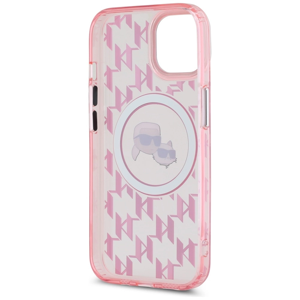 Karl Lagerfeld IML Monogram Karl & Choupette Head MagSafe iPhone 15 Plus Case - Pinkeng