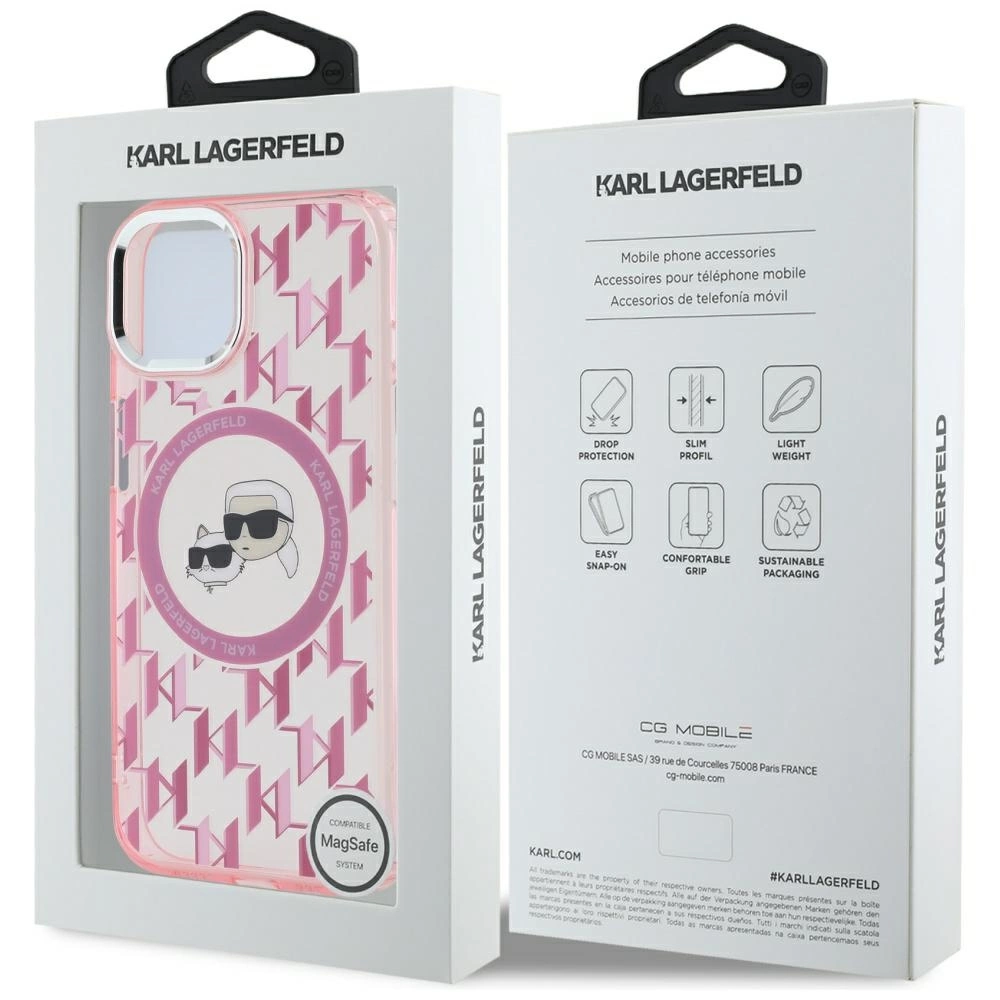 Karl Lagerfeld IML Monogram Karl & Choupette Head MagSafe iPhone 15 Plus Case - Pinkeng