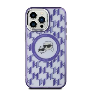 Karl Lagerfeld IML Monogram Karl & Choupette Head MagSafe iPhone 15 Case - Purpleeng