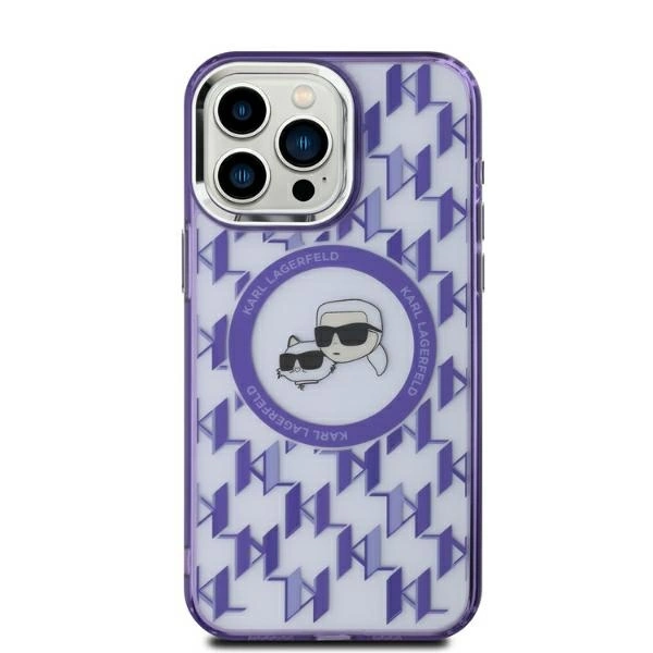 Karl Lagerfeld IML Monogram Karl & Choupette Head MagSafe iPhone 15 Case - Purpleeng
