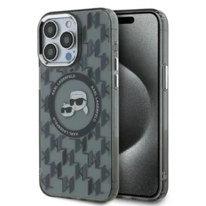 Karl Lagerfeld IML Monogram Karl & Choupette Head MagSafe Case for iPhone 15 Pro Max - Blackeng