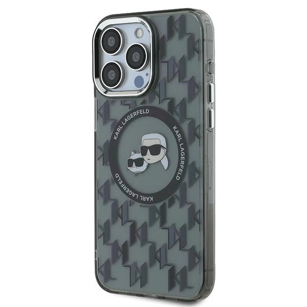 Karl Lagerfeld IML Monogram Karl & Choupette Head MagSafe Case for iPhone 15 Pro Max - Blackeng