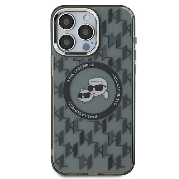 Karl Lagerfeld IML Monogram Karl & Choupette Head MagSafe Case for iPhone 15 Pro Max - Blackeng