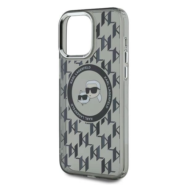 Karl Lagerfeld IML Monogram Karl & Choupette Head MagSafe Case for iPhone 15 Pro Max - Blackeng