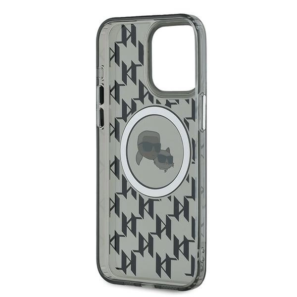 Karl Lagerfeld IML Monogram Karl & Choupette Head MagSafe Case for iPhone 15 Pro Max - Blackeng