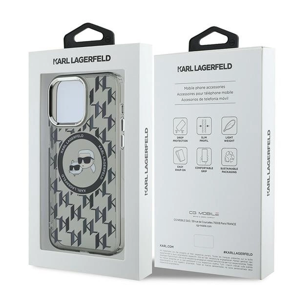 Karl Lagerfeld IML Monogram Karl & Choupette Head MagSafe Case for iPhone 15 Pro Max - Blackeng