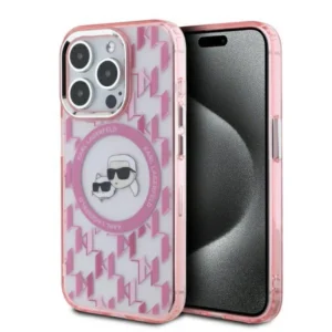 Karl Lagerfeld IML Monogram Karl & Choupette Head MagSafe Case for iPhone 15 Pro Max - Pinkeng