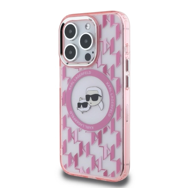 Karl Lagerfeld IML Monogram Karl & Choupette Head MagSafe Case for iPhone 15 Pro Max - Pinkeng