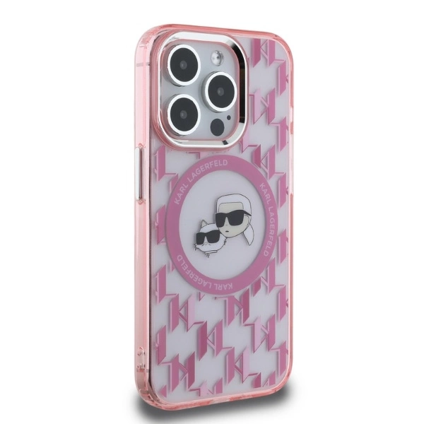 Karl Lagerfeld IML Monogram Karl & Choupette Head MagSafe Case for iPhone 15 Pro Max - Pinkeng