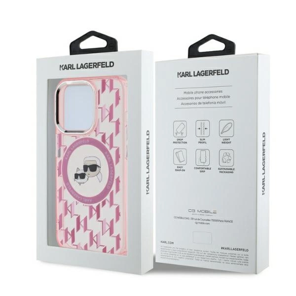 Karl Lagerfeld IML Monogram Karl & Choupette Head MagSafe Case for iPhone 15 Pro Max - Pinkeng