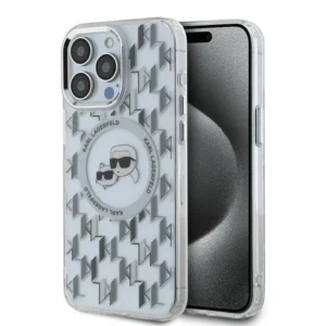 Karl Lagerfeld IML Monogram Karl & Choupette Head MagSafe Case for iPhone 15 Pro Max - Cleareng