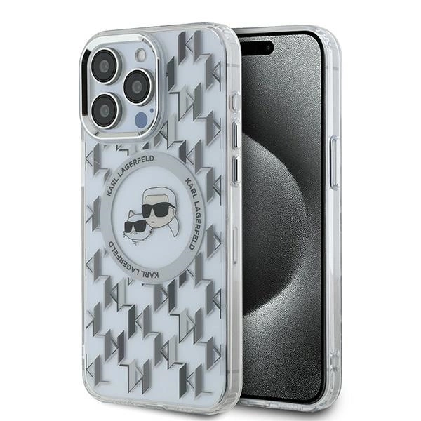 Karl Lagerfeld IML Monogram Karl & Choupette Head MagSafe Case for iPhone 15 Pro Max - Cleareng