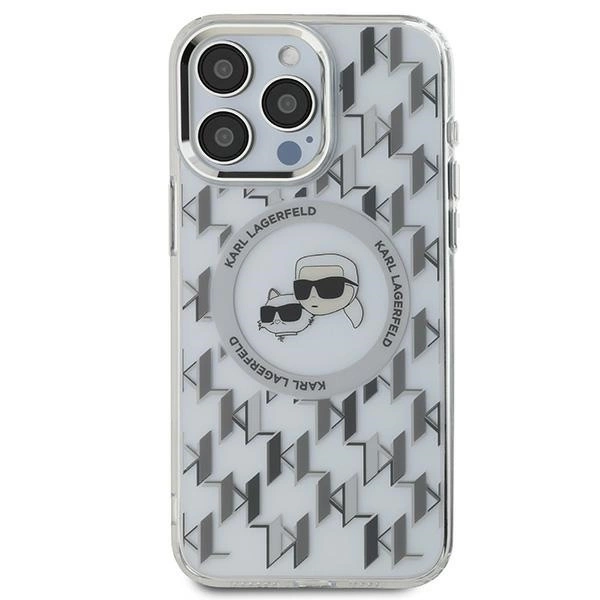 Karl Lagerfeld IML Monogram Karl & Choupette Head MagSafe Case for iPhone 15 Pro Max - Cleareng