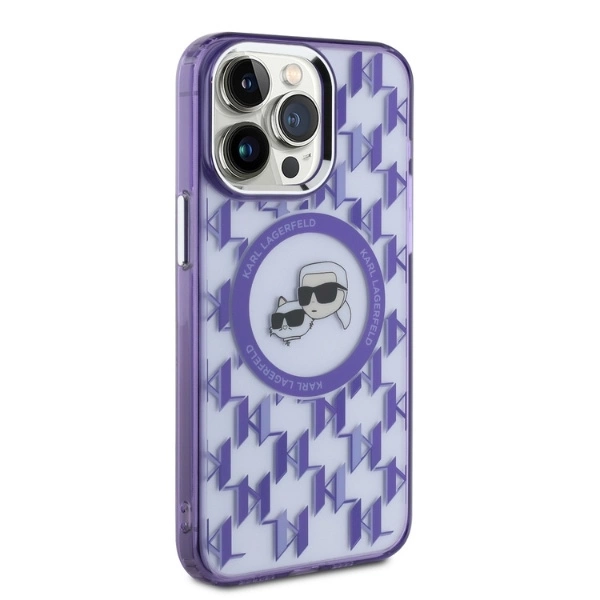 Karl Lagerfeld IML Monogram Karl & Choupette Head MagSafe Case for iPhone 15 Pro Max - Purpleeng